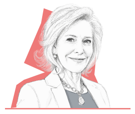 Sketch of Wendy Schmidt with pale red background